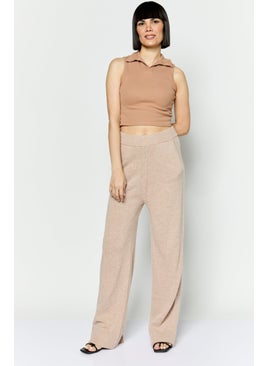 ESPRIT Women Regular Fit Knitted Straight Leg Pants, Tan  - Image 4