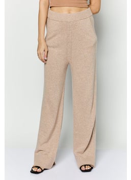 ESPRIT Women Regular Fit Knitted Straight Leg Pants, Tan  - Image 1