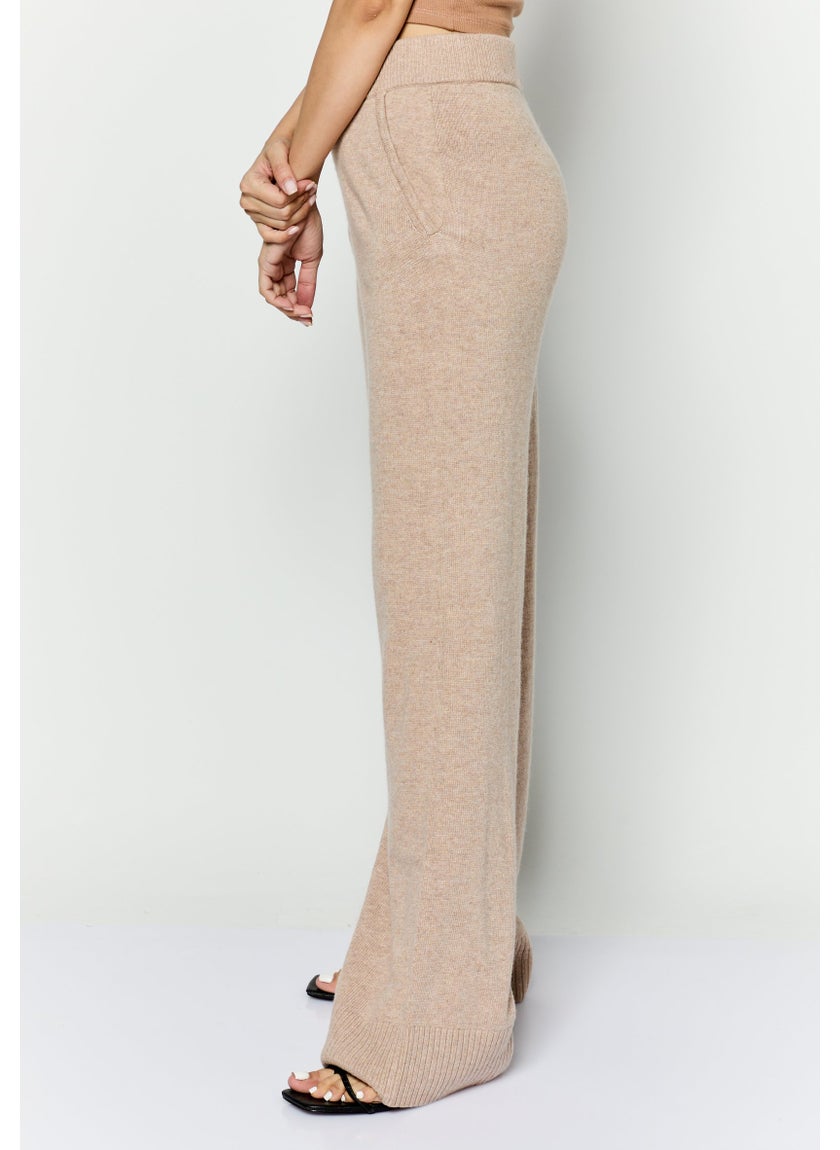 ESPRIT - Women Regular Fit Knitted Straight Leg Pants, Tan - Image 1