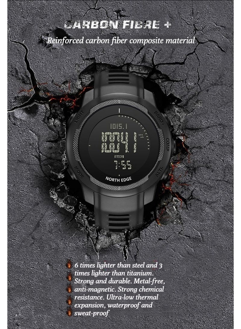 NORTH EDGE Carbon Fiber Military Off-road Outdoor Sports Electronic Watch for Men - 50-meter Water Resistance Compass - Image 3