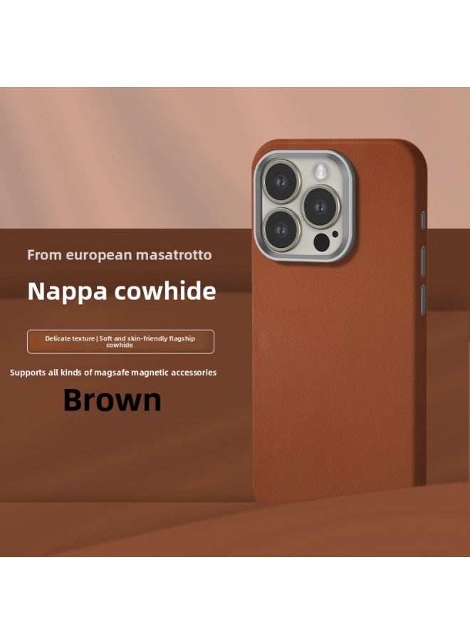 Generic - All-inclusive Fine Leather Case MagSafe Magnetic Application IPhone14pro Max Apple 15 Phone Case 13 Solid Color-Color:XYM Fine Texture Ginger-Applicable Model:15Pro (without Packaging) - Image 1
