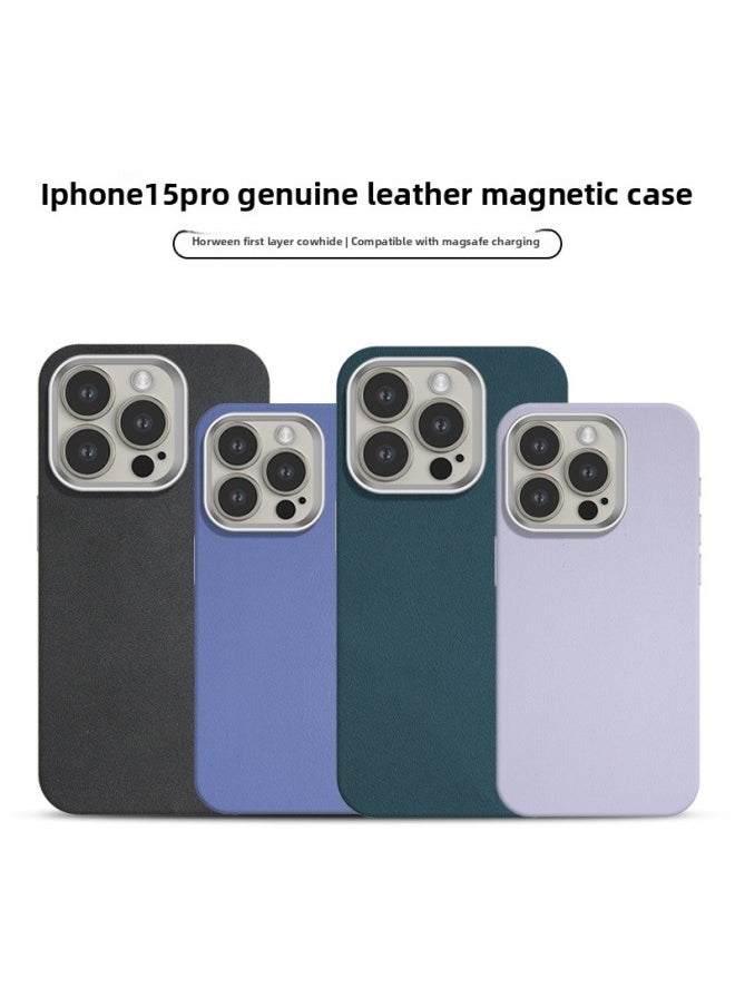 Generic - All-inclusive Fine Leather Case MagSafe Magnetic Application IPhone14pro Max Apple 15 Phone Case 13 Solid Color-Color:XYM Fine Texture Ginger-Applicable Model:15Pro (without Packaging) - Image 1