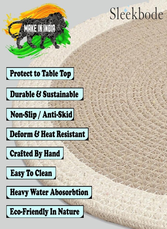 SLEEKBODE™ Placemat for Dining Table | Cotton Table Placemat Set of 2 Pieces | Bed Side Table Mat | Cotton Round Shape Placemat | Side Table Cover | Round Table Mat (Beige & Off-White) - Image 4