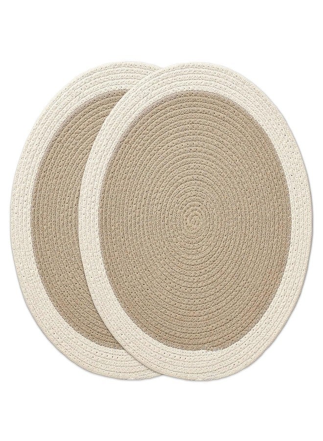 SLEEKBODE™ Placemat for Dining Table | Cotton Table Placemat Set of 2 Pieces | Bed Side Table Mat | Cotton Round Shape Placemat | Side Table Cover | Round Table Mat (Beige & Off-White) - Image 1