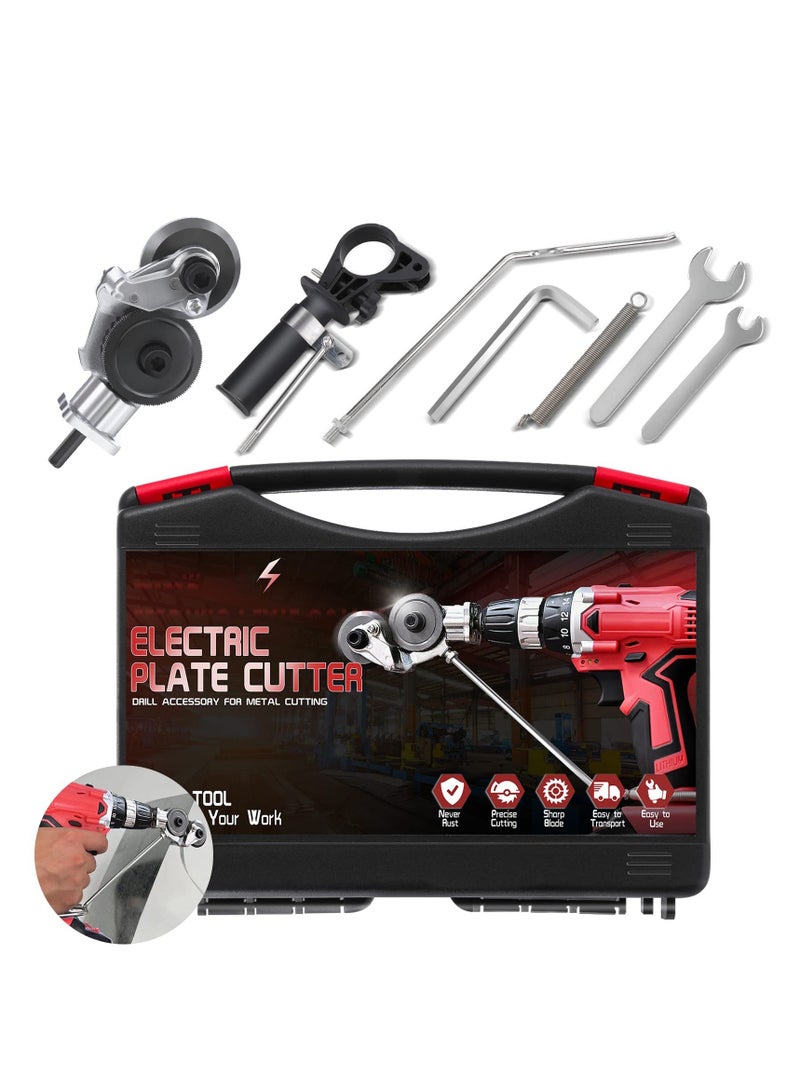 Electric Drill Plate Cutter, Universal Metal Nibbler Drill Attachment with Adapter, Portable DIY Metal Nibbler Drill Cutter Head Tool Set with Carry Case, Cutting Metal Plates Fast - Image 1