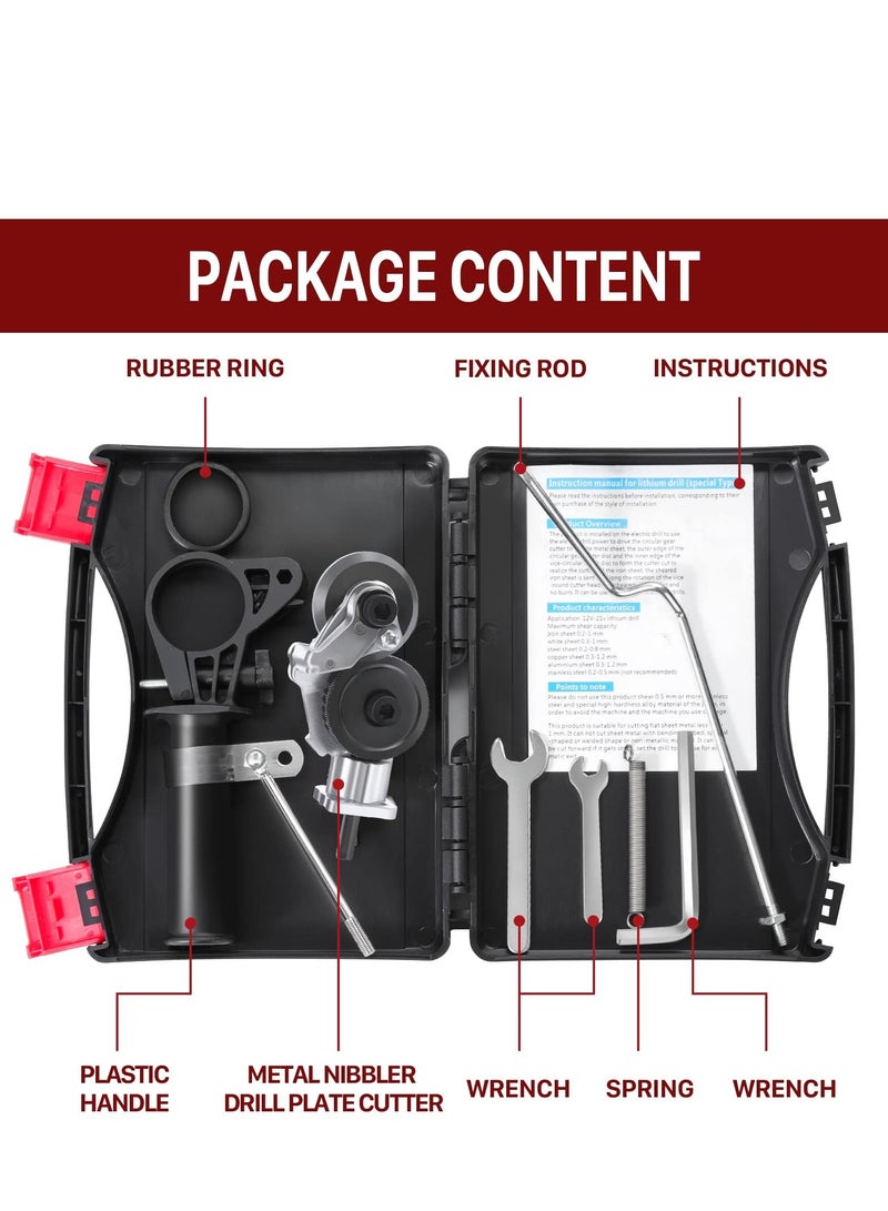 Electric Drill Plate Cutter, Universal Metal Nibbler Drill Attachment with Adapter, Portable DIY Metal Nibbler Drill Cutter Head Tool Set with Carry Case, Cutting Metal Plates Fast - Image 4