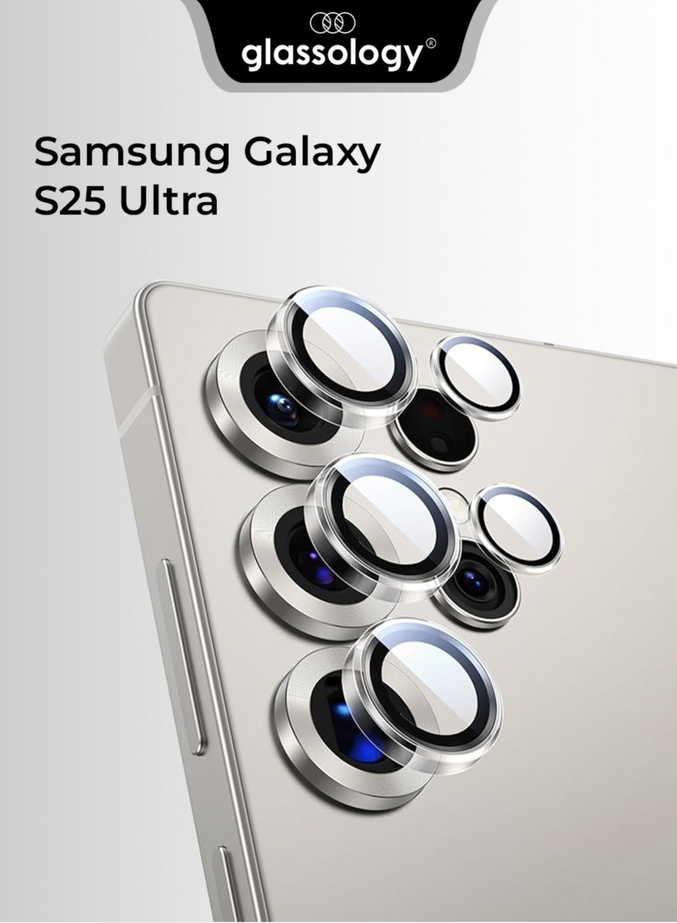 Samsung Galaxy S25 Ultra Camera Lens Guard, Shatterproof, High Transparency, Case Friendly design, Premium Tempered Glass, Ensure durability and clarity. Grey