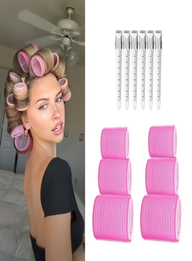 VIVIAN Hair Curlers Rollers, 12Pcs Set with 6 Hair Curlers Self Grip Holding Rollers and 6 Stainless Steel Duckbill Clips for Long Medium Hair (PINK) - Image 2