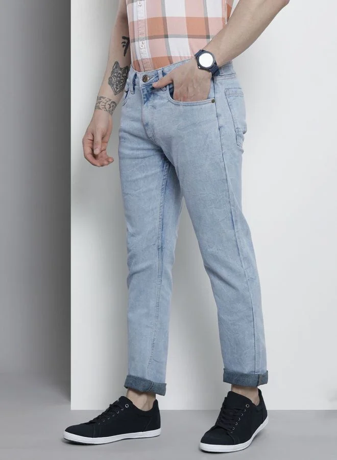 شركة المرآب الهندية Men Slim Straight Fit Solid Mid-Rise Stretchable Jeans