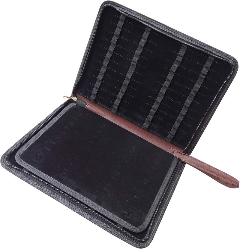 erofa 48 Fountain Pen Case, Rollerball Pen Holder PU Leather Bag Pouch Large Capacity for Your Collection - Brown - Image 3