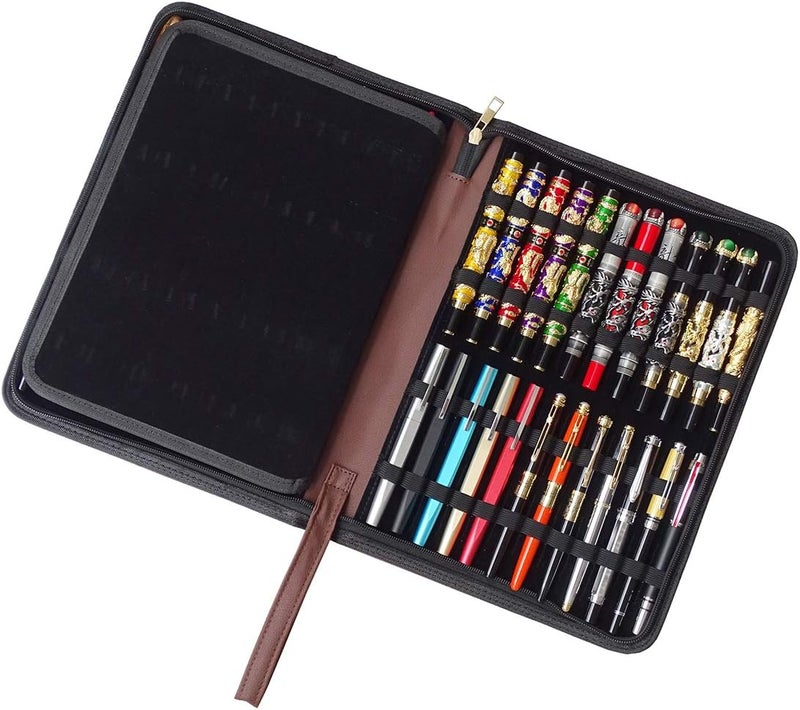 erofa 48 Fountain Pen Case, Rollerball Pen Holder PU Leather Bag Pouch Large Capacity for Your Collection - Brown - Image 1