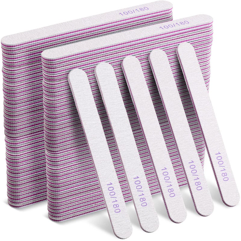 150 Pieces 100180 Grit Nail Files Double Sided Emery Boards Washable Reusable Nail Buffers Manicure Tools for Natural Acrylic Toenails Home and Salon Use