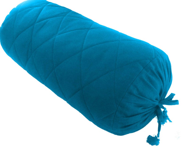 Saffron Quilted Cotton Removable Solid Bolster Cover (25 cm x 60 cm , Turquoise Blue) -Set of 2 - Image 1