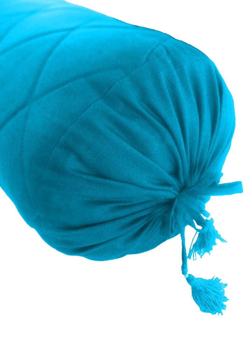 Saffron Quilted Cotton Removable Solid Bolster Cover (25 cm x 60 cm , Turquoise Blue) -Set of 2 - Image 3