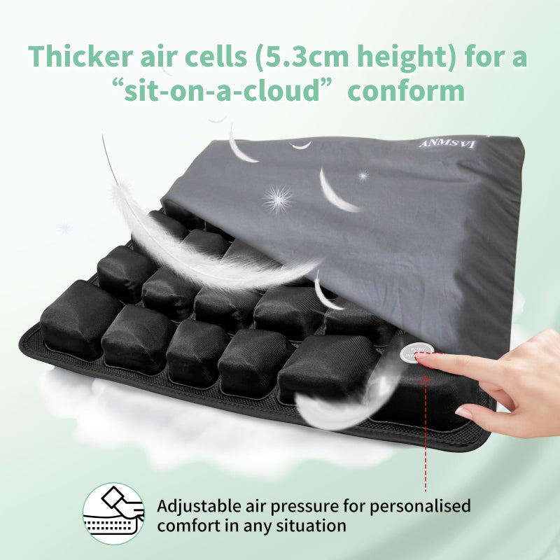 ANMSVI 3D Air Inflatable Seat Cushion for Wheelchair & Office Chair - Adjustable Firmness Pad for Sciatica, Tailbone & Lower Back Pain Relief - Breathable, Anti-Slip, Washable Cover (18x16) - Image 4