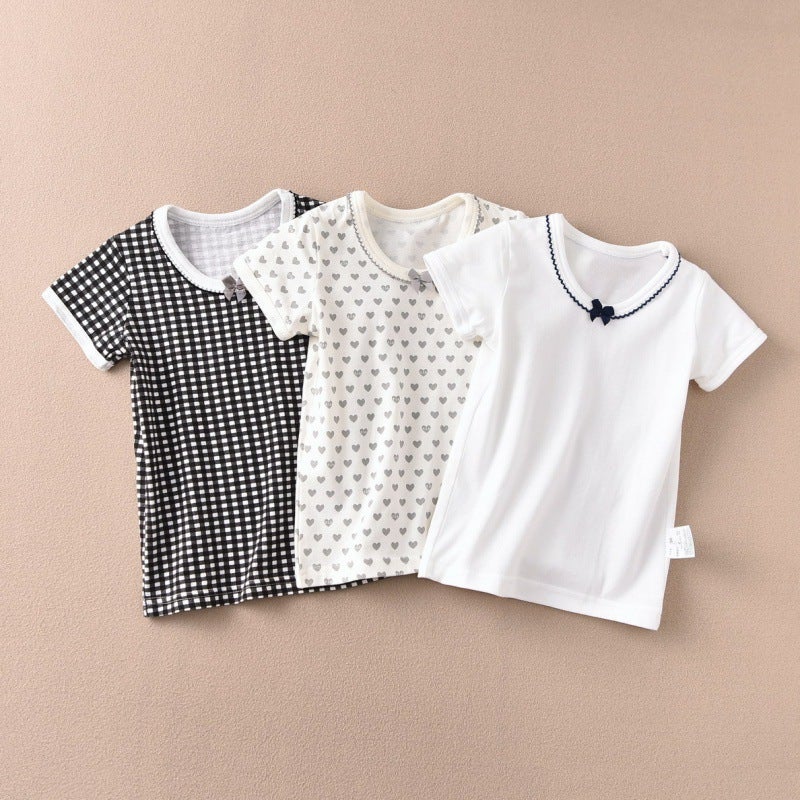 Distribution of children's girls cute short-sleeved shirt base T-shirt half sleeve ammonia cotton new summer export source factory - Image 1
