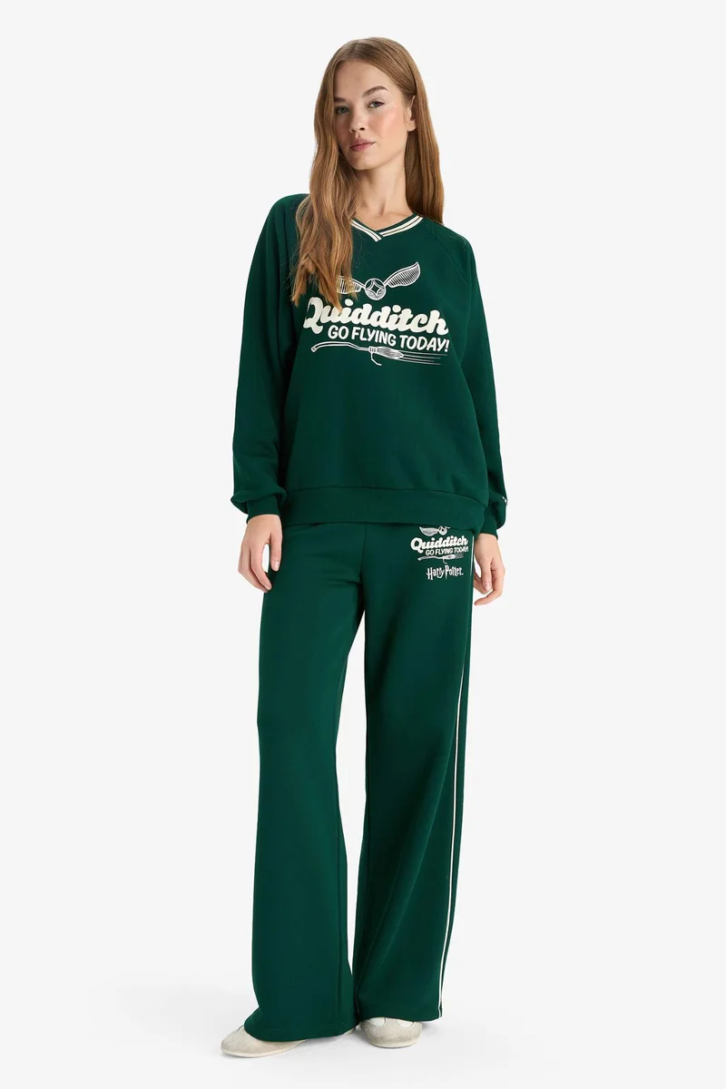 ديفاكتو Harry Potter Oversize Fit V-Neck Printed Thick Sweatshirt