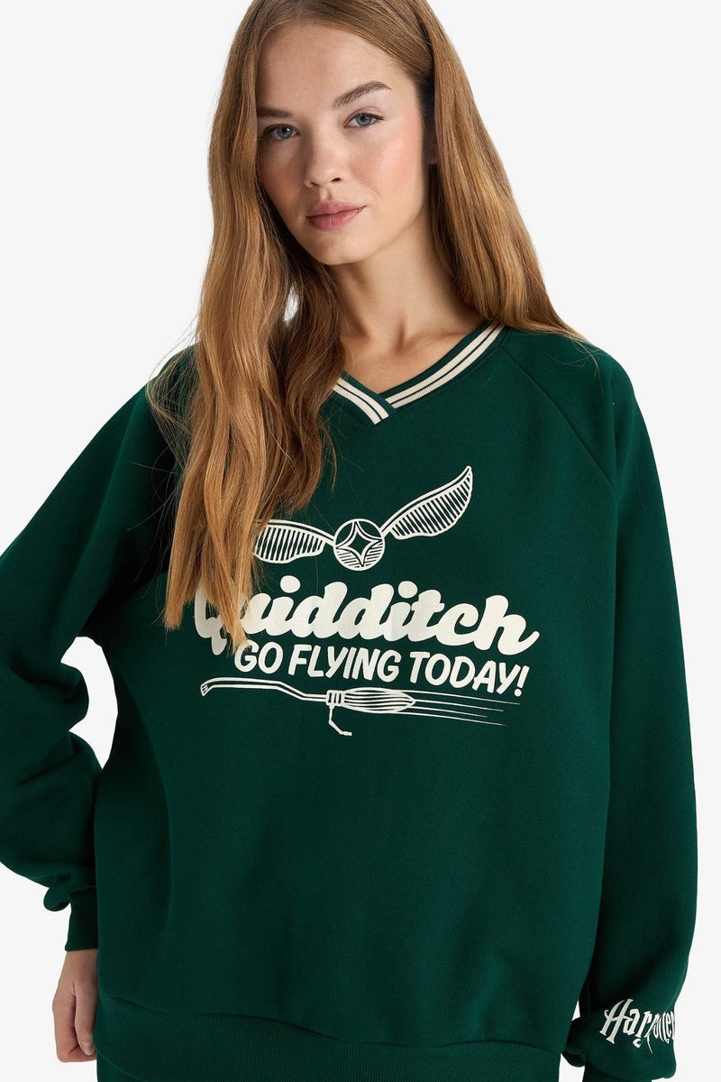 DeFacto Harry Potter Oversize Fit V-Neck Printed Thick Sweatshirt - Image 3