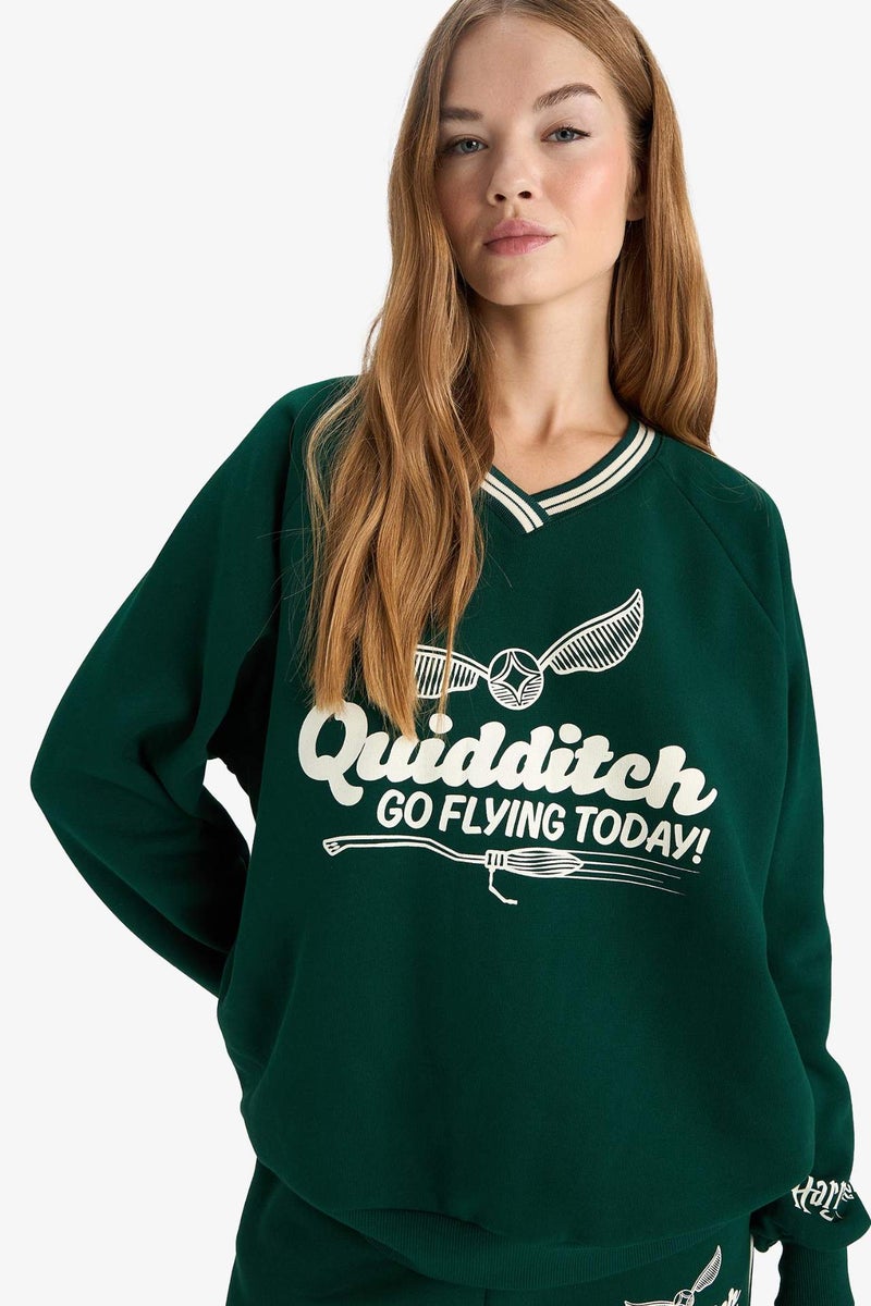 DeFacto Harry Potter Oversize Fit V-Neck Printed Thick Sweatshirt - Image 1