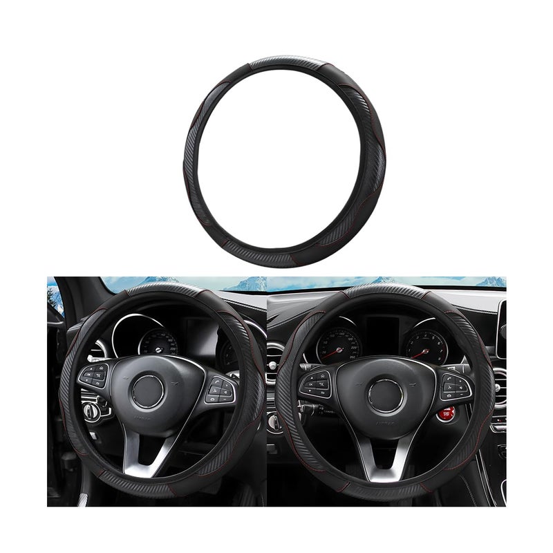 Car Steering Wheel Cover Universal Microfiber PU Leather Elastic 15 inch Stitching Color AntiSlip Steering Wheel Protector Car Interior Protection Accessories for Men Women Black