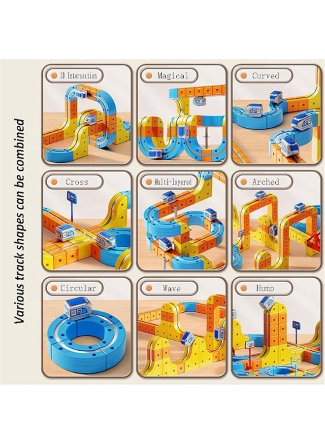 175Pcs Magnetic Train Set, 3D Ocean Theme Flexible Magnetic Race Track Building Toys for Toddlers with Electric Train, DIY Flexible Track Fusion Train Routes with Mix-and-Match Stem Cubes, Best Birthday Party Gift (175Pcs) - Image 4