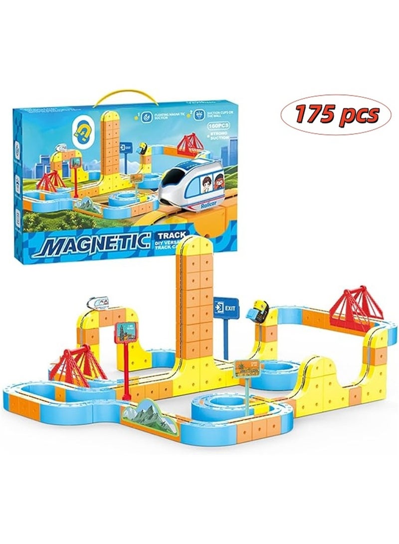 175Pcs Magnetic Train Set, 3D Ocean Theme Flexible Magnetic Race Track Building Toys for Toddlers with Electric Train, DIY Flexible Track Fusion Train Routes with Mix-and-Match Stem Cubes, Best Birthday Party Gift (175Pcs) - Image 1