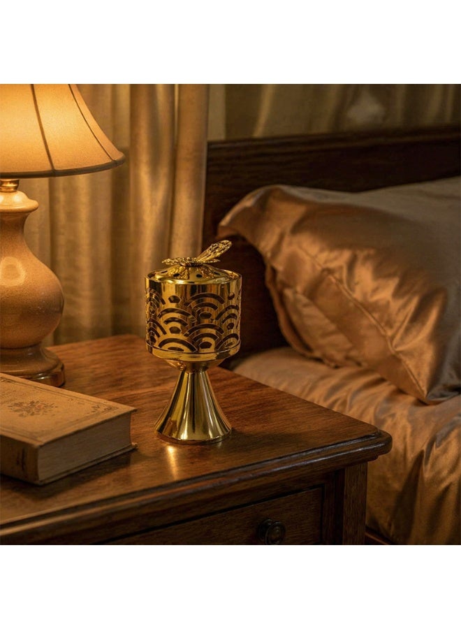 Luxurious gold hollowed-out Arabian-style incense burner Home indoor aromatherapy stove Living room bedroom atmosphere desktop ornaments holiday gifts XLE0308 - Image 3