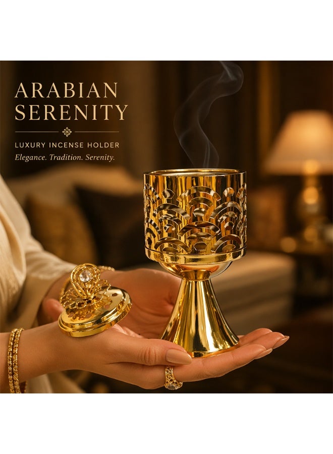 Luxurious gold hollowed-out Arabian-style incense burner Home indoor aromatherapy stove Living room bedroom atmosphere desktop ornaments holiday gifts XLE0308 - Image 1