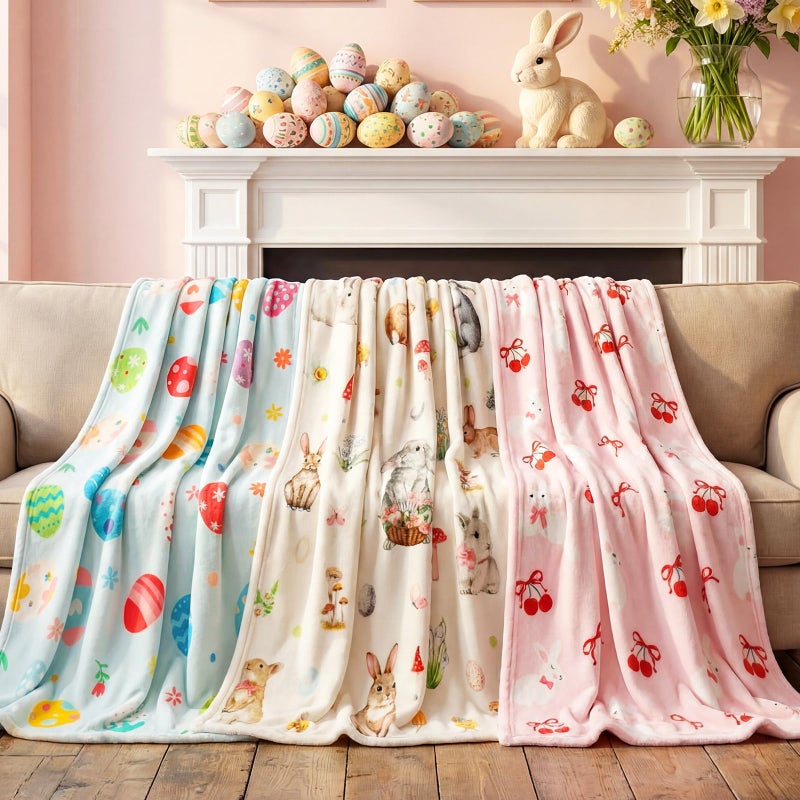 Tudomro 3 Pcs Easter Throw Blankets for Couch Soft Cozy Luxury Bunny Easter Eggs Flannel Spring Decorative Throw Blanket for Home Bed Sofa Decorations Woman Men Gifts 50 x 40 - Image 2