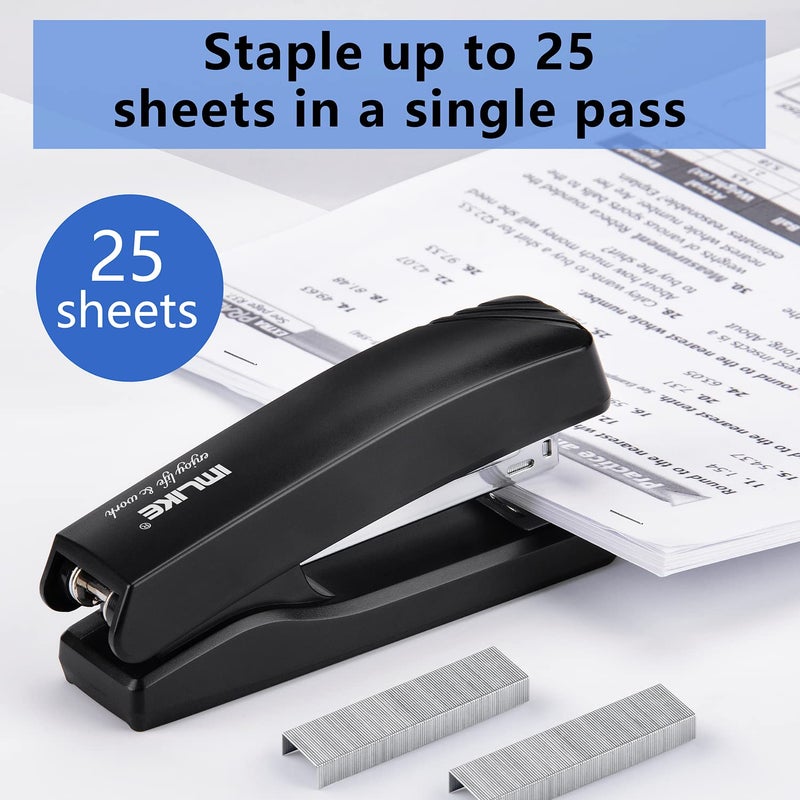 IMLIKE Desktop Office Stapler with 2000 Staples: IMLIKE Half Strip Desk Staplers, take 26/6 Staples 25 Sheets Capacity, Metal Construction, Non-Slip Base, Black, 2-Pack - Image 3