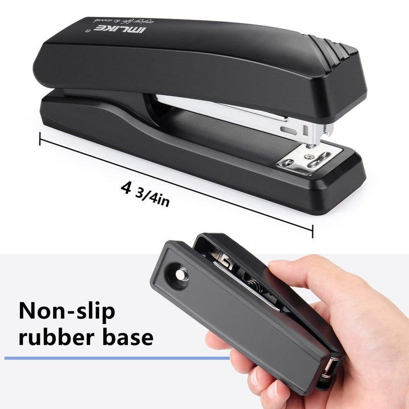 IMLIKE Desktop Office Stapler with 2000 Staples: IMLIKE Half Strip Desk Staplers, take 26/6 Staples 25 Sheets Capacity, Metal Construction, Non-Slip Base, Black, 2-Pack - Image 2