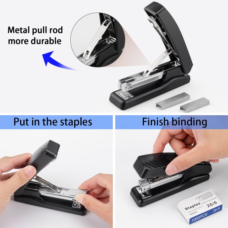 IMLIKE Desktop Office Stapler with 2000 Staples: IMLIKE Half Strip Desk Staplers, take 26/6 Staples 25 Sheets Capacity, Metal Construction, Non-Slip Base, Black, 2-Pack - Image 5