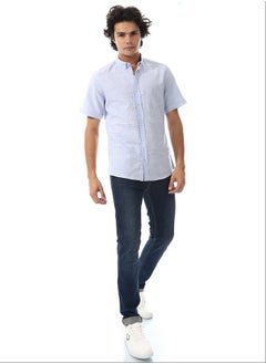 Andora Solid Linen Short Sleeve Oxford Shirt _ Sky Blue  - Image 1
