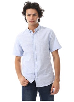 Andora Solid Linen Short Sleeve Oxford Shirt _ Sky Blue  - Image 2
