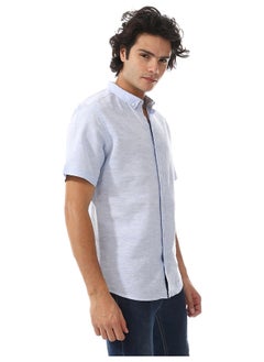 Andora Solid Linen Short Sleeve Oxford Shirt _ Sky Blue  - Image 5
