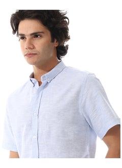 Andora Solid Linen Short Sleeve Oxford Shirt _ Sky Blue  - Image 4