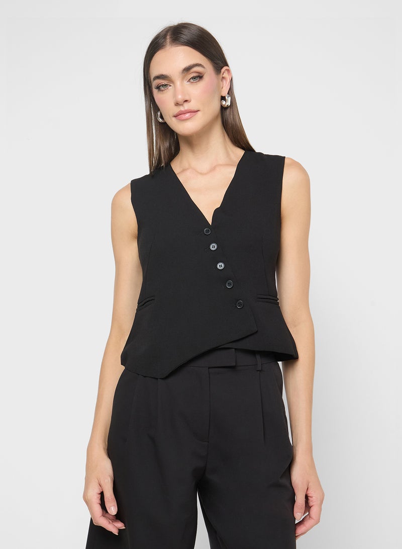 ELLA Asymmetric Buttoned Vest Top - Image 1