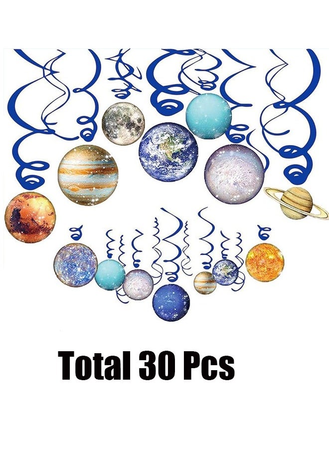 Bukela Space Hanging Decor, Solar System Hanging Swirl Party Supplies, Space Happy Birthday Banner for Boys Girls Kids, Space Themed Planets Party Favor Supplies 30PCS, Birthday Party Decoration  - Image 1