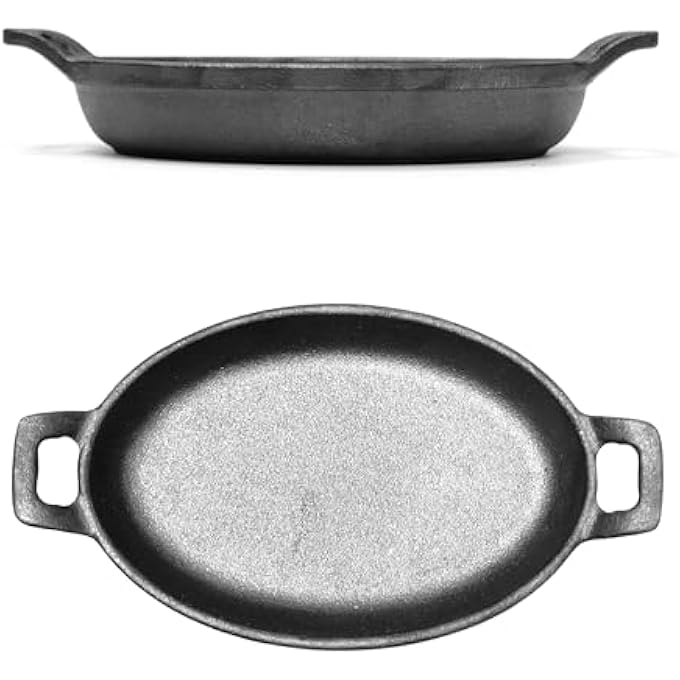 BLACKSTONE Cast Iron Mini Oval Skillet With Wooden Sizzler Plate 18Cm  Ideal For Sizzling Grilling And Serving Bc14159 - Image 2