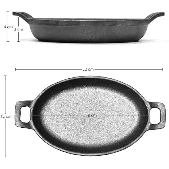 BLACKSTONE Cast Iron Mini Oval Skillet With Wooden Sizzler Plate 18Cm  Ideal For Sizzling Grilling And Serving Bc14159 - Image 3