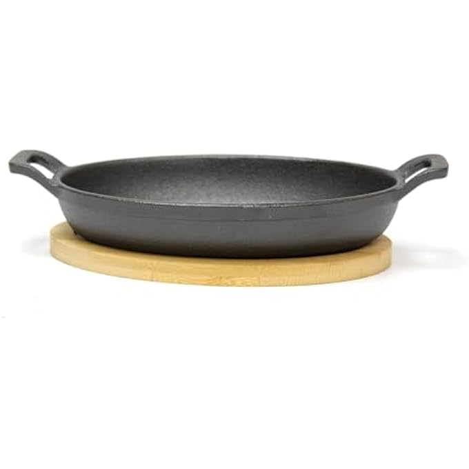 BLACKSTONE Cast Iron Mini Oval Skillet With Wooden Sizzler Plate 18Cm  Ideal For Sizzling Grilling And Serving Bc14159 - Image 5