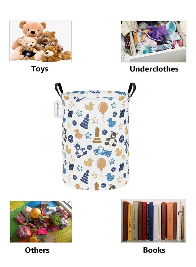 QUEENLALA سلة تخزين كبيرة كوين لالا، سلة غسيل/حمام/ديكور منزلي/صندوق تخزين دائري قابل للطي، سلة للأولاد والبنات/صناديق/ملابس (دائري - دب ملون) - Image 3