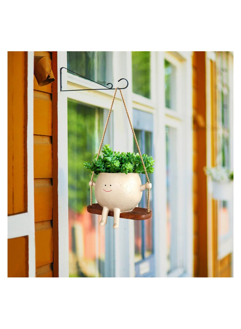 KASTWAVE Swing Hanging Face Planter, Cute Resin Head Planters Succulent Pots Plant Hanger, Mini Plant Potting Unique Sitting Sway Pots for Indoor Outdoor Plant Holder - Image 1