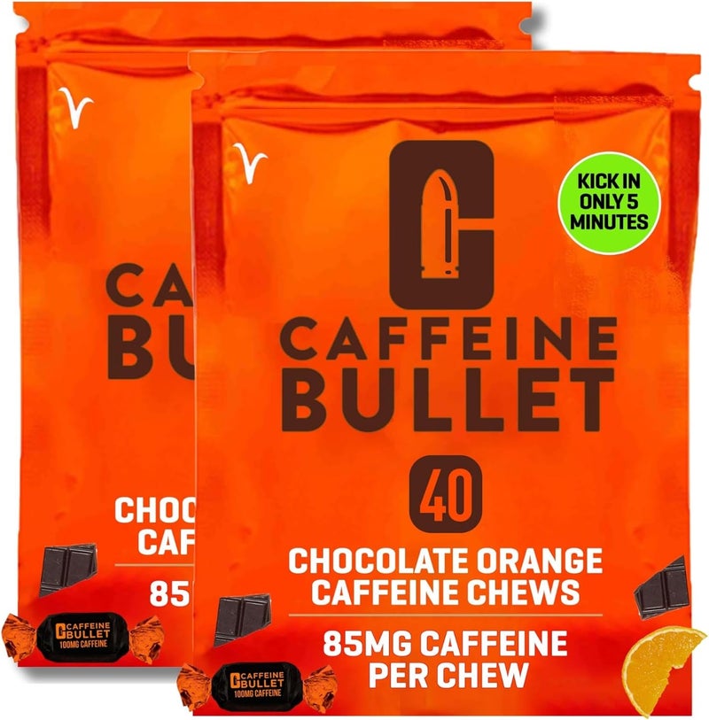 Caffeine Bullet مضغ كافيين بولت طاقة بنكهة الشوكولاتة والبرتقال 80 85 ملغ أسرع تأثير من الأقراص والهلام والعلكة علم الرياضة للجري وركوب الدراجات والألعاب - Image 1