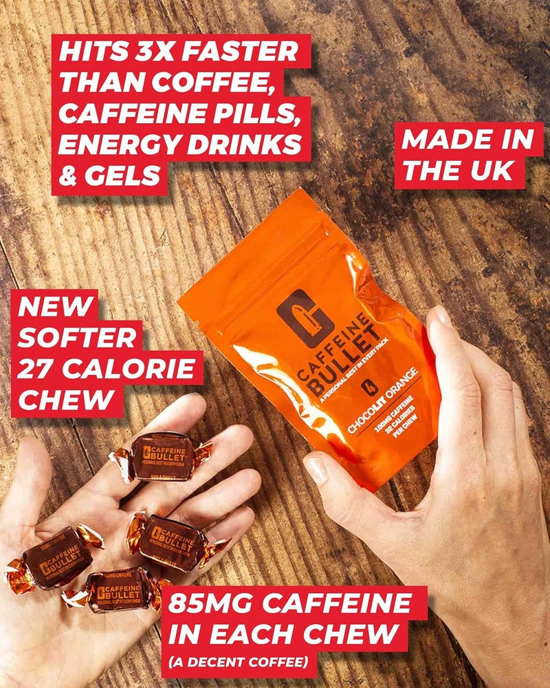 Caffeine Bullet مضغ كافيين بولت طاقة بنكهة الشوكولاتة والبرتقال 80 85 ملغ أسرع تأثير من الأقراص والهلام والعلكة علم الرياضة للجري وركوب الدراجات والألعاب - Image 3