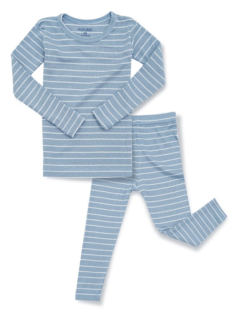 AVAUMA Stripe Pattern Newborn Baby Little Boys Girls Snug-Fit Pajamas Long sleeve Sets Pjs Kids Clothes (L/Dark Blue) - Image 1