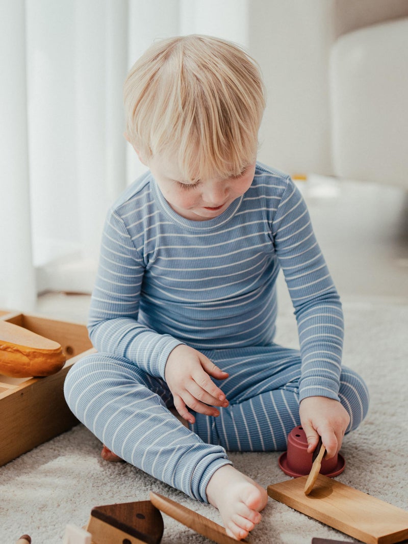 AVAUMA Stripe Pattern Newborn Baby Little Boys Girls Snug-Fit Pajamas Long sleeve Sets Pjs Kids Clothes (L/Dark Blue) - Image 3