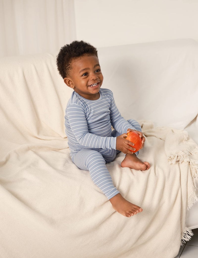AVAUMA Stripe Pattern Newborn Baby Little Boys Girls Snug-Fit Pajamas Long sleeve Sets Pjs Kids Clothes (L/Dark Blue) - Image 4