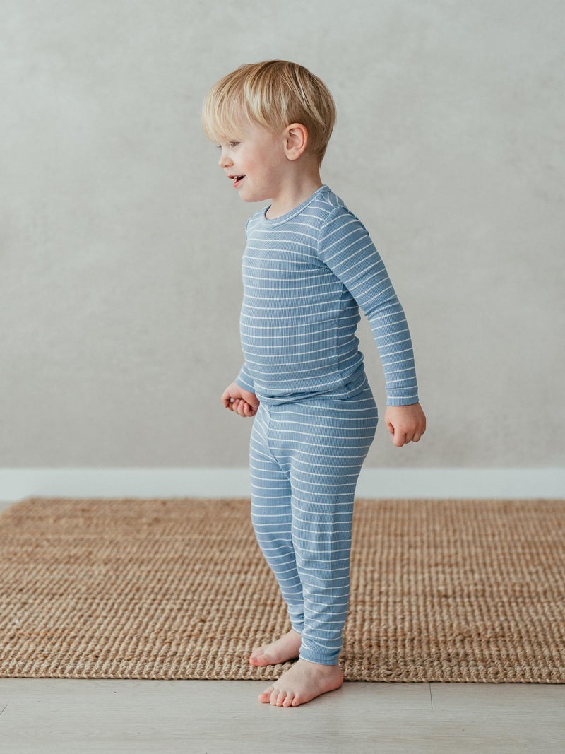 AVAUMA Stripe Pattern Newborn Baby Little Boys Girls Snug-Fit Pajamas Long sleeve Sets Pjs Kids Clothes (L/Dark Blue) - Image 5