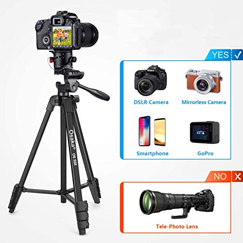 Osaka OS 550 Tripod 55 Inches (140 cm) with Mobile Holder and Carry Case for Smartphone & DSLR Camera Portable Lightweight Aluminium Tripod - Image 3